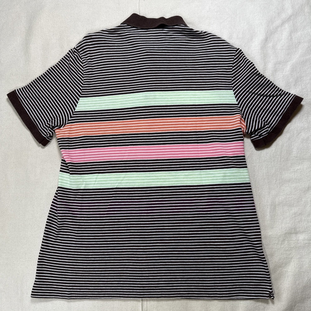 Vintage Lacoste Polo Shirt Mens Large Striped 100% Cotton Crocodile Stain - Picture 6 of 9